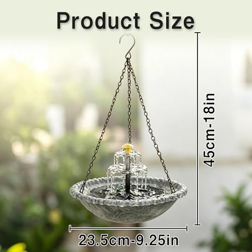 Solar Cascade Hanging Bird Bath, 3-Layer Powered Birdbath Fountain, Grey | Outdoor Water Dispenser for Hummingbirds, Hummingbird Bath Shower Bowl for Garden Yard - color: Grey