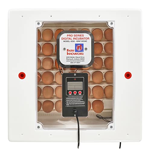 Farm Innovators 4250 Heated Digital Circulated Air Incubator with Automatic Egg Turner and 6 Pack of Small Egg Tray Rail with 20 Egg Capacit