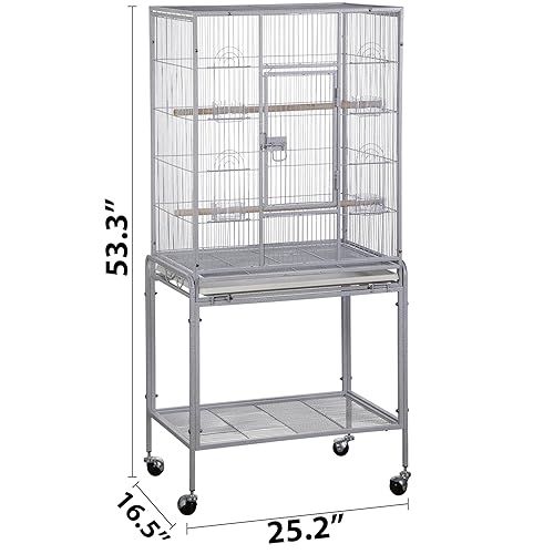 ZENY 53-Inch Bird Cage, Wrought Iron Flight Birdcage, White | with Rolling Stand, Bird Flight Cage for Cockatiels Pet Parrot Parakeet Lovebird Canary Finch - color: White