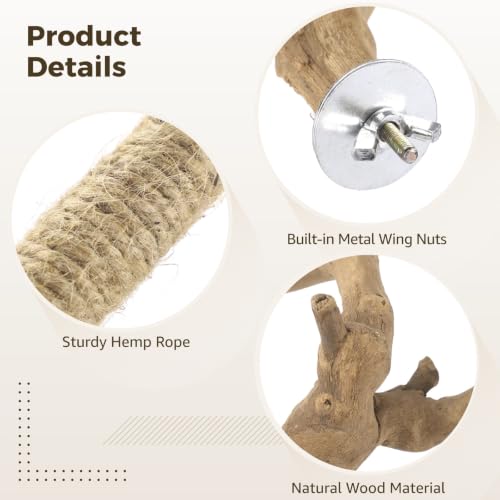 5 Pcs Natural Wood Bird Perch Set, Paw Grinding Standing Branches Hemp Rope Platform Comfort Cage Accessories for Small Parrots Budgies Cockatiels