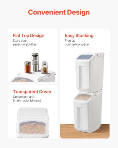 VEVOR Rice Storage Container, 4.5Gallon/20L x2 Capacity Large Dog Food Dispenser Bin, Kitchen Ingredient Grain Cereal Flour Bin, Pet food Containers with Wheels, 2 Measuring Cups, Airtight Lid, 2 Pack - size: 4.5 Gallon*2