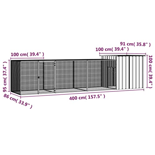 Chicken Cage Anthracite 35.8x157.5x39.4 in Galvanized Steel Large Poultry Coop with Expandable Run Secure Lock Ventilated Outdoor Hen House for Backyard Farm - color: Anthracite-A
