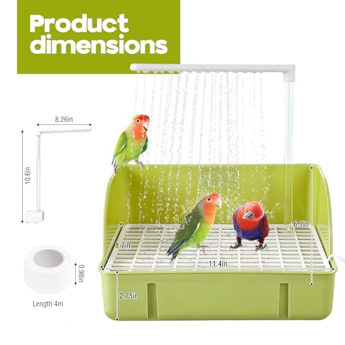 Automatic Bird Bath, Parrots Bath Shower with USB Pump with Regulating Water Valve, Parrot Bathtub , Large Bird Fountain, Filter Sponges & Circulating Water, for African Grey, Cockatiel, Conure(Green)