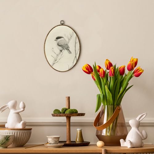 EGVQK Vintage Bird Oval Wall Art, Rustic Bird Sketch Painting Framed Canvas Prints Wall Art, Vintage Animal Oval Canvas Hanging Wall Decor for Farmhouse Room Bedroom Spring Decorations, 8.5x11.5in - color: animal_18