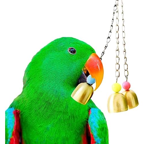 SunGrow Parrot Toy with Bells, Playtime Essentials for Finches, Fun Enrichment for Lovebirds, Galvanized Steel Cage Bell Toy, Daily Activity Bell Chime, Hanging Cage Accessory Add-on Conure Habitat