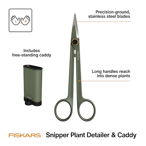 Fiskars 6" Plant Detailer Snips & Holder, Precision Indoor Gardening Tool | For Trimming & Pruning Dense Foliage, Long Reach Stainless Steel Micro-Tip Blades for Clean Cuts and Healthy Plant Growth - size: Detail Snipper