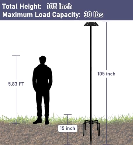 105 Inch Smart Bird Feeder Pole with 5-Prong Base, Adjustable Bird House Pole Mount Kit for Outdoors, Heavy Duty Bird Feeder Stand for Wild Birds Watching, Black - size: 105 INCH