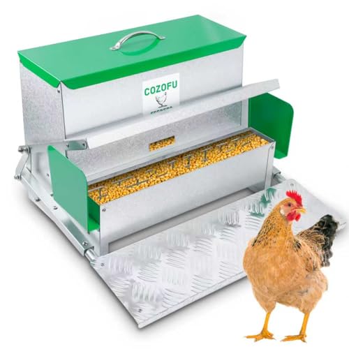 COZOFU's Feeders Automatic Chicken Feeder - Large Capacity for 12 Chickens, Lasts 12 Days (40lb Feed), Durable Galvanized Steel, Rat-Proof, No-Spill, Weatherproof Lid - color: Green, size: 40LB