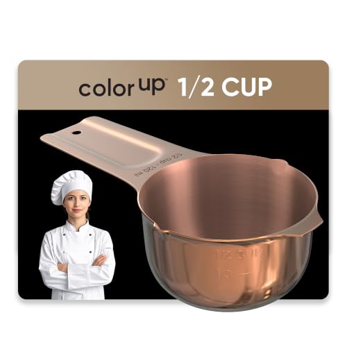Color Up ½ Cup Measuring Cup (120 ml) – Premium Copper Stainless Steel, Accurate for Wet & Dry Ingredients, Embossed Markings, Easy-Pour Spouts, Dishwasher-Safe, Kitchen Essential - size: 1/2 Cup (120 ml) Copper
