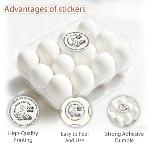 320 Pcs Duck Egg Laid on Stickers, 2 Inch Retro Round Farm Fresh Eggs Sticker Round Eggs Stickers PET Adhesive Egg Packaging Sticker for Box Container Carton Farm Supplies - color: Duck Eggs