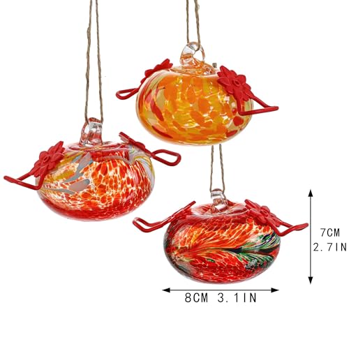 Set of 3 Blown Glass Hummingbird Feeders Decor for Home Garden Outside - color: Color-C