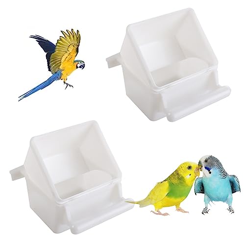 2Pcs Small Bird Slot Feeder No Mess Parakeet Cage Hanging Feeder Plastic Food & Water Dispenser Bowl