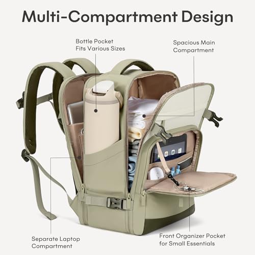 30L Travel Backpack for Women & Men: Flight Approved Carry On Backpack, TSA Personal Item Bag with Water Bottle Pocket, Weekender Essentials Backpacks fits 15.6" Laptop - Green White - color: Green White, size: Large
