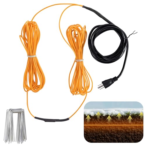 59 Ft Thermostatic Soil Heating Cable, Rubber Plant Soil Heater Cable | Heating Warming Cable with Thermostat and Ground Stake, Plant Soil Heater Cable for Winter Graden Greenhouse Seed Grow - color: 59 Ft