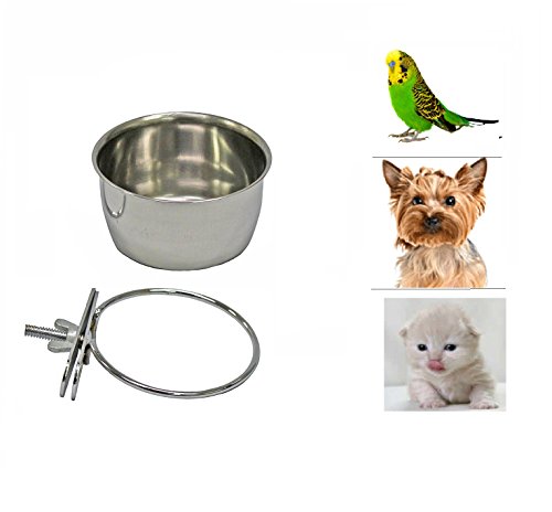 Pet Dog Stainless Steel Coop Cups with Clamp Holder - Detached Dog Cat Cage Kennel Hanging Bowl,Metal Food Water Feeder for Small Animal Ferret Rabbit (Small) - size: Small
