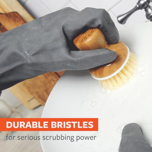 Full Circle Bubbly Palm Brush – Family Safe, Formaldehyde-Free – Ergonomic Palm Scrubber with Handle for Kitchen Cleaning, Dish Scrub Brush for Nonstick, Cast Iron & Sink, White | Family-safe & formaldehyde-free, with an ergonomic handle for effortless ca