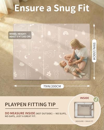Baby Play Mat, 59 x 79 Inch Foldable Play Mats for Babies and Toddlers, Waterproof & Anti-Slip Portable Floor Mat for Playpen with Travel Bag - size: 59x79x0.4 Inch