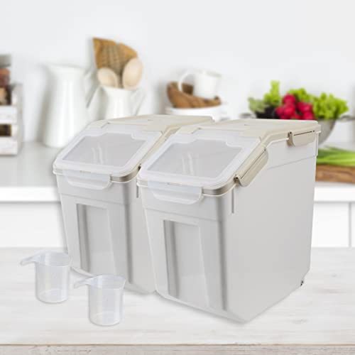 Large Flour Storage Container Bin 25lb, 2Pack Airtight Rice Storage Containers with Wheels Seal Locking Lid, BPA Free with Measuring Cup&Scoop for Flour, Rice, Grain(Gray) - color: Gray 2Pack 25Lb