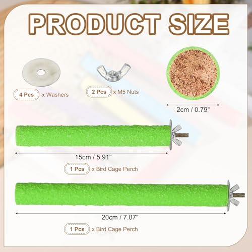 Bird Cage Perch, Colorful Parrot Grinding Claw Sticks, Platform Paw Stand Toy 6/8 Inch, (Wooden, Green, 2Pcs), Intended for Small Medium Birds/Parrots/Finches/Lovebird - color: Green, size: 6/8 Inch