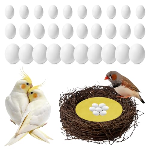 30 Pcs Solid Plastic Dummy Bird Eggs for Pet Bird Stop Laying Hatching | Offered in 3 Sizes,Set Includes Woven Nest and Pad,Suitable for Budgie,Cockatiel,Pigeon,Quail,Canary and Finch