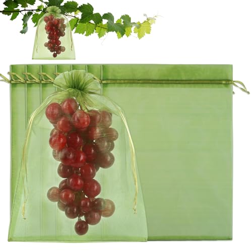 Shintop 100Pcs Fruit Protection Bags, 8x12 Inch Green Grape Netting Cover | Drawstring Garden Bags, Fine Mesh Pest Barrier, Breathable Organza, Lightweight for Delicate Stems, For Apples, and Tomatoes - size: 8x12 inch
