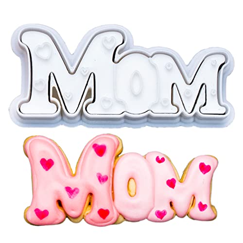 Cookie Cutter Mom Mothers Gifts Baking Fondant Molds with Plunger Stamps Handle Detailed Cake Decor PLA Cutter Molds Party 3.5" Kitchen Supplies - color: Mom Letter