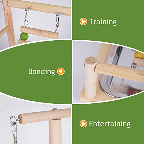 Bird Playground, Parrot playstand, Bird Play Stand, Parakeet Playground, Wood Perch Gym Playpen Ladder with Feeder Cups Toys Exercise Play