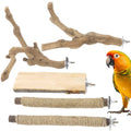 5 Pcs Natural Wood Bird Perch Set, Paw Grinding Standing Branches Hemp Rope Platform Comfort Cage Accessories for Small Parrots Budgies Cockatiels
