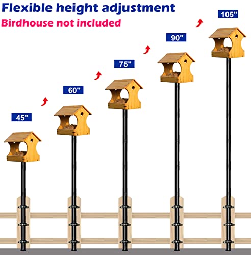 105 Inch Bird Feeder Pole Kit, Heavy Duty Bird House Pole Set for Deck Fence or Patio Railing, Adjustable Universal Mounting Post Kit for Outdoors, Matte Black, 1 Pack - size: Deck Fence 1pack