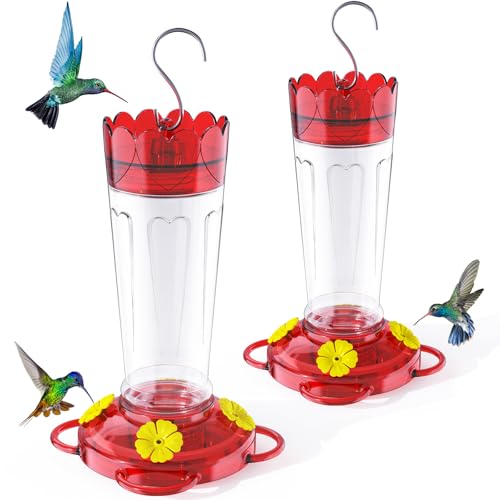Hummingbird Feeders for Outdoors 2 Pack 14Oz Plastic Ant&Bee Proof | Leak-proof Nectar Feeder with Ant Moat, 4 Bee Guard Feeding Ports&Perches, Rustproof Base, Garden Yard Décor Gifts for Women - color: Clear, size: 2 Pack