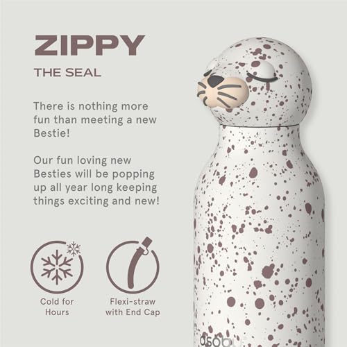 asobu Bestie Water Bottle, Cute Collectible Character, Leak Proof, BPA Free | 16 oz, Stays Cold 24 Hours, Double Wall Vacuum Insulation, Food Grade Stainless Steel, Spill Resistant, Great Gift Idea - color: Seal White