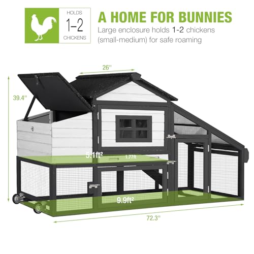 Large Chicken Coop Mobile Outdoor Chicken House Hen Coop with Wheels Nesting Box, Poultry Cage Duck House with Run(White＆Black) - color: White ＆ Black