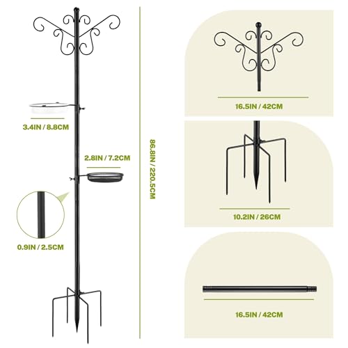 Bird Feeding Station,Heavy Duty Bird Feeder Pole with Upgraded Thickened Pole & 5-Prong Base,Hanging Hooks,Mesh Tray,Water Bowl w/Metal Snap Fastening,Wind-Resistant Wild Bird Feeding Kit for Outdoors