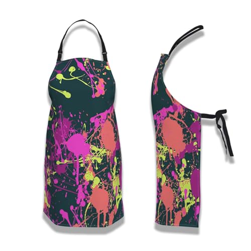 Cook Apron for Women Splatter Paint Pattern Mans Aprons for Cooking Funny for Kitchen Cooking Restaurant BBQ Painting Crafting 27” (W) x 31” (H), Waterproof Aprons - color: Splatter Paint Pattern