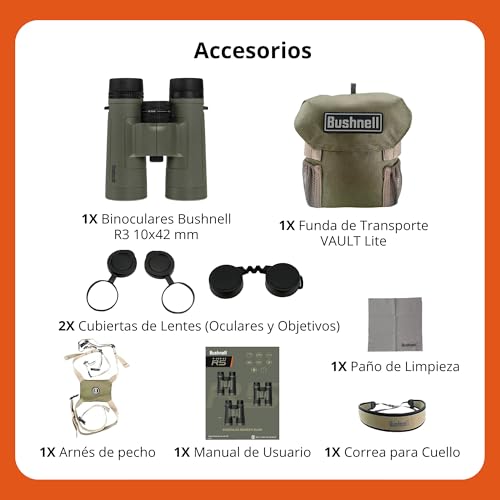 Bushnell R3 Binoculars with Vault Lite Bino Chest Harness, HD Optical System, Fully Multi-Coated Lenses, EXO Barrier, IPX7 Waterproof - Binoculars for Bird Watching and Wildlife Observation - style: 10x42 Binoculars