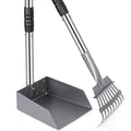 Dog Pooper Scooper, Dog Poop Tray and Rake Set with Long Stainless Handles | Pet Waste Removal Scoop with Adjustable Sectional Handles - color: Silver/Black