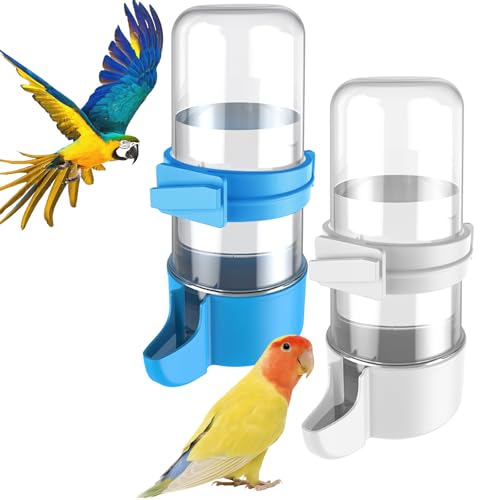 Pawfly Auto Bird Waterer, 2-Pack Cage Dispenser Feeder for Parrots, Hamsters - Small Bird Accessories for Cockatiel, Budgie, Lovebirds (White/Blue) - size: 2PCS