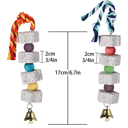 Sanwuta 4 Pack Bird Toy Bird Beak Grinding Stone Parrot Chewing Toys with Bell Bird Cage Accessories Parrot Beak Stone Lava Block Calcium Stone for Parakeet Cockatiel Conure Hamster Chinchilla Rabbit