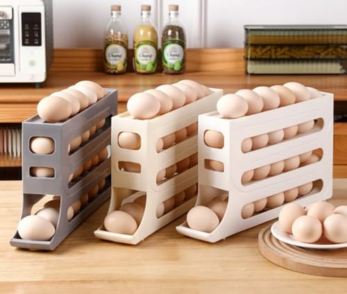 24 Eggs Egg Holder for Fridge,4 Tiers Egg Container,Auto Rolling Egg Organizer for Refrigerator,Cabinet&Pantry Space-Saving Egg Dispenser Holder,Ideal For Families And Busy Home Cooks (White,1pack) - color: White, size: 1pack