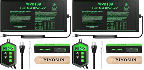 VIVOSUN 10"x 20.75" Seedling Heat Mat and Digital Thermostat Combo Set, UL & MET-Certified Warm Hydroponic Heating Pad for Germination, Indoor Gardening, Greenhouse (Pack of 2) - size: 10"x20.75" (Pack of 2)