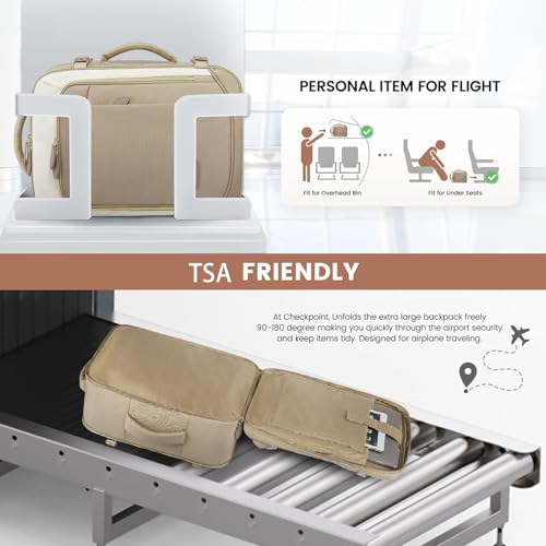 LOVEVOOK Travel Backpack for Women Men, 40L Carry On Backpack with 3 Packing Cubes,TSA Personal Item Travel Bag Airline Approved, Water Resistant Weekender Overnight Luggage Daypack - color: H-hkaki-beige-brown, size: Large - 17.3 Inch - 40L - 3 Pcs