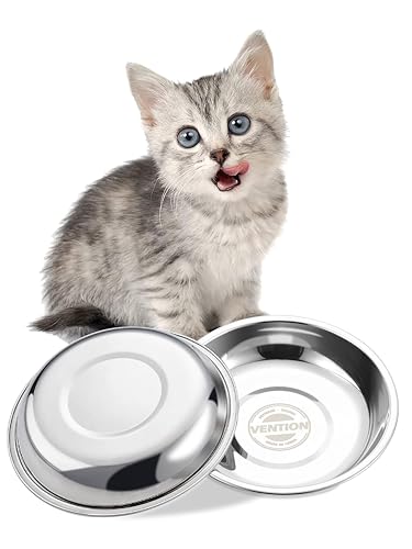 VENTION Stainless Steel Shallow Cat Food Bowl 6.5 Inch, Small Whisker Fatigue Cat Food Dish 15.2 Fl.oz, Replacement Basic Kitten Bowls Bulk for Elevated Stand, Dishwasher Safe (Set of 2) - size: 6 1/2 Inch-Outer Dia.