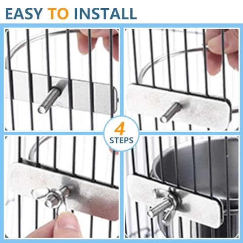 Stainless Steel Bird Feeding Bowls, 2Pcs Small Bird Feeding Cup with Holder, Parrot Food Bowl Cage Water Feeder, Pet Cage Cup Holder for Parrots, Canaries, Hamsters (Dia 7.09", 6.3") - size: 7.09", 6.3"