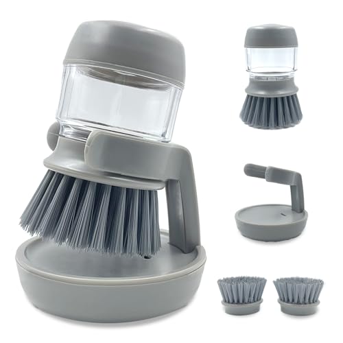 Soap Dispenser with Dish Brush and Storage Bracket, Easy to Clean Kitchen Utensils and Sink, Gray - color: Gray