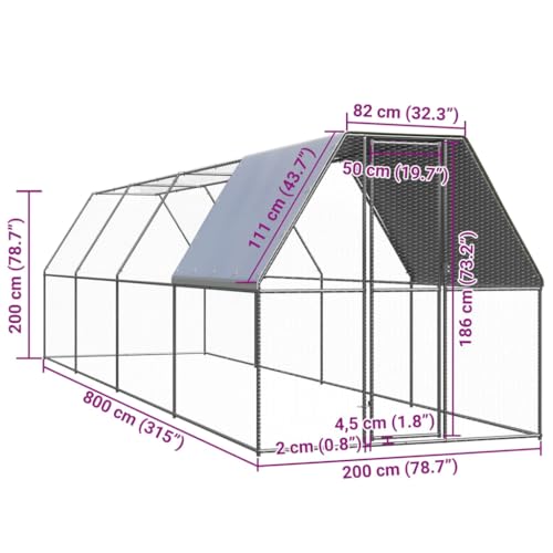 Outdoor Chicken Coop, Large Galvanized Steel Poultry Cage, 78.7 x 78.7 x 78.7 Inches Walk-in Hen House with Lockable Door for Backyard Garden, Rectangular Metal Pen Run - color: Silver-A
