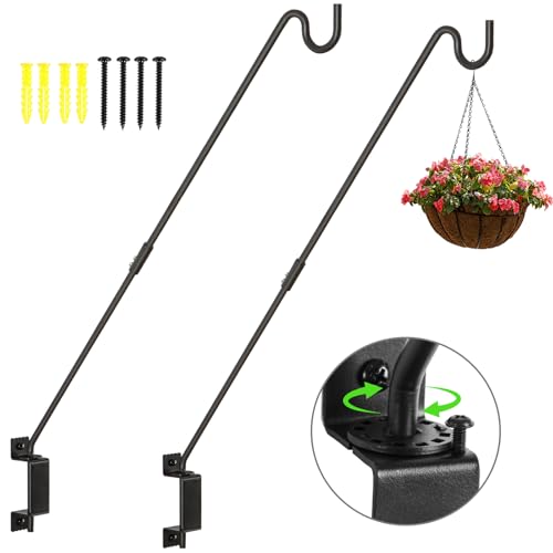 AILIN YELOKIE 32" 360° Swivel Deck Hook - Heavy Duty Solid Steel Plant Hanger, 12-Directional Adjustable Wall Bracket for Bird Feeders/Pole, Outdoor Plants & Wind Chimes, Black (2-Pack) - size: 32in-2