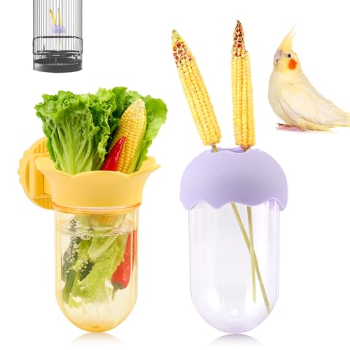 2Pcs Bird Cage Feeder for Vegetable, Parrot Veggies Holder with Water Storage, Hanging Feeder for Canary Finch Parakeet Budgie Cockatiel Lovebird
