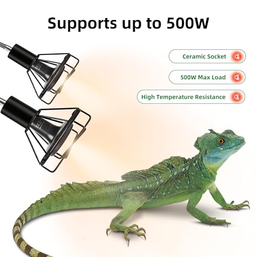 Reptile Heat Lamp Holder with Clamp, Ceramic Heat Emitter Fixture, Gooseneck for Terrarium, Lizard, Turtle, Bearded Dragon, 360-Degree Rotary Arm, High-Temperature Resistant, Maximum Load: 500W