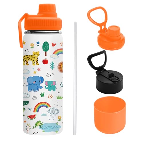 Animal 18 oz Water Bottle, with 2 Lids Handle, Insulated Sports Cup | 18oz Stainless Steel Travel Tumbler, Reusable Leak proof Anti Slip Boot Mug, Christmas Birthday Animal Gift for Son - color: Animal