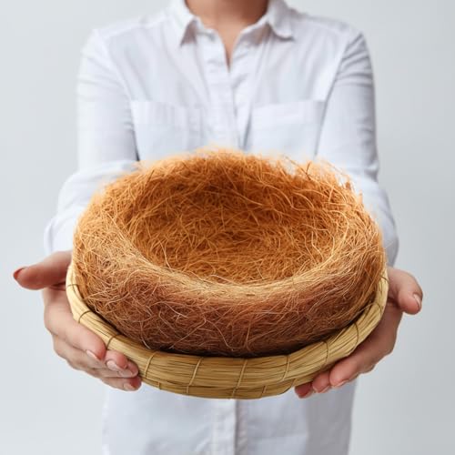AceOrbit 8 Pcs/4 Set Bird Nest with Coconut Fiber Mats for Dove Hamster | Hand Woven Bird Nest Flat, Small Animal Breeding Bed Hatch House Cage Accessories, Cuckoo Sparrow Rabbits Chinchillas Hamster